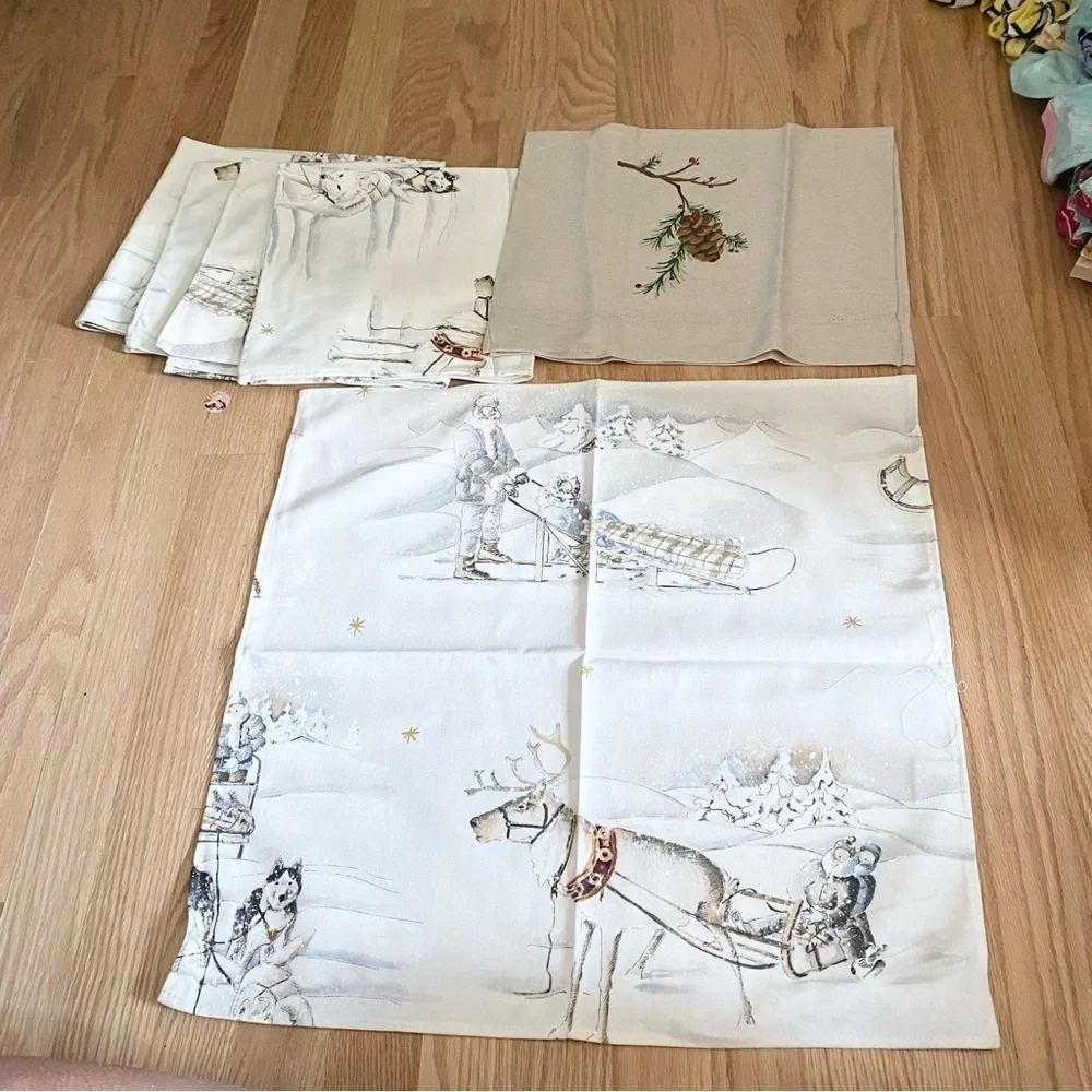 La Maisonnette Made in France 100% Cotton Napkins Bundle Lot of 5 + 1 Linen Deer